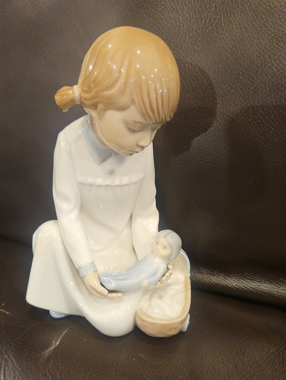 Nao By Lladro  Porcelain Girl With Doll Figurine in Pasrel Colors